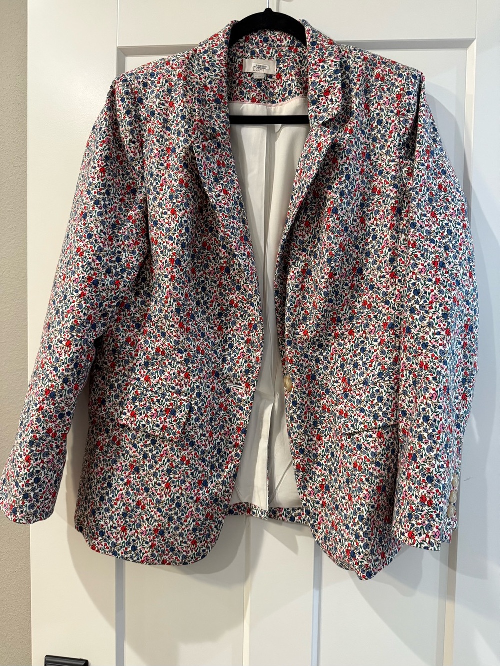 Floral Print Women's Blazer Jacket - pink Red, Blue & White